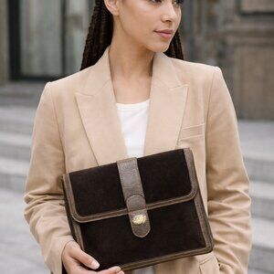 Vintage Gucci Brown Leather and Suede Envelope Clutch
